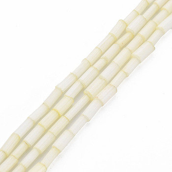 Glass Silk Stain Style Beads Strands, Tube, Champagne Yellow, 3.5~5x2~2.5mm, Hole: 1mm, about 90~92pcs/strand, 15.43 inch~15.75 inch(39.2cm~40cm)