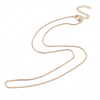 Brass Venetian Chain, Box Chain Necklaces, with Lobster Claw Clasps and Chain Extender, Long-Lasting Plated, Golden, 16.65 inch(42.3cm), 0.8mm
