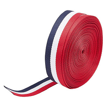 15 Yards Three Color Polyester Striped Ribbon, Jacquard Ribbon, Clothes Accessories, Flat, Red, 38mm