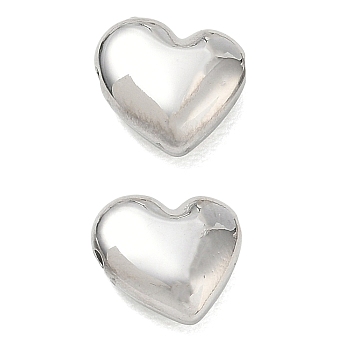 304 Stainless Steel Beads, Polishing, Heart, Stainless Steel Color, 9x10x4.5mm, Hole: 1.2mm