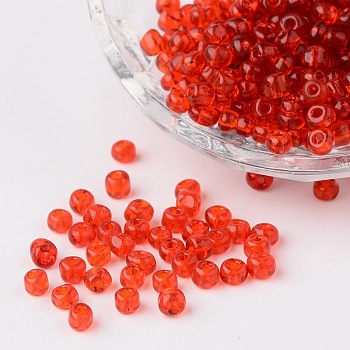 6/0 Glass Seed Beads, Transparent, Round, Red, 4mm, hole: 1.5mm, about 496pcs/50g