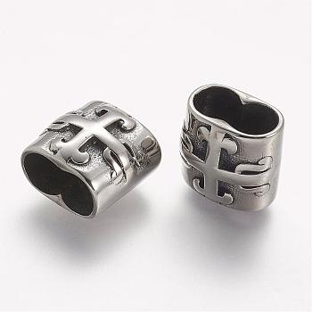 304 Stainless Steel Slide Charms, Rectangle, Antique Silver, 12x12.5x9mm, Hole: 6x10.5mm