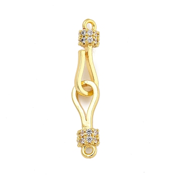 Rack Plating Brass Micro Pave Clear Cubic Zirconia Hook Clasps, Long-Lasting Plated, Lead Free & Cadmium Free, Golden, 35mm, Hole: 1.6mm