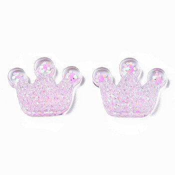Transparent Resin Cabochons, with Paillette, Crown, Pearl Pink, 20x24.5x8mm