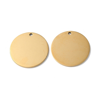 304 Stainless Steel Pendants, Stamping Blank Tag, Flat Round Charm, Real 18K Gold Plated, 24x1.4mm, Hole: 1.8mm