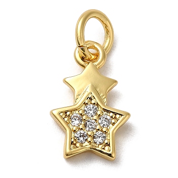 Rack Plating Brass Pendants, with Cubic Zirconia, Lead Free & Cadmium Free, Star, Real 18K Gold Plated, 11.5x7.5x1.5mm