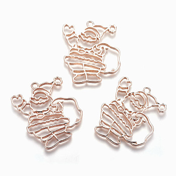 Rack Plating Alloy Open Back Bezel Pendants, For DIY UV Resin, Epoxy Resin, Pressed Flower Jewelry, Lead Free & Nickel Free, Christmas Santa Claus, Rose Gold, 40x33x3mm, Hole: 2mm