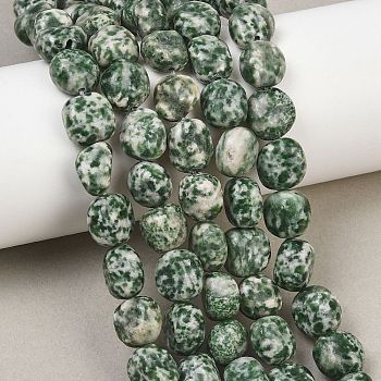 Natural Green Spot Jasper Beads Strands, Nuggets, Tumbled Stone, 9~11x8~10x6~10mm, Hole: 0.8mm, about 18~19pcs/strand, 6.89~7.28''(17.5~18.5cm)