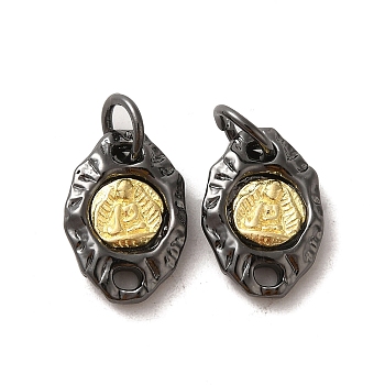 Brass Pendants, with Jump Ring, Antique Bronze & Silver, Horse Eye, 14.5x10x3mm, Hole: 4.5mm