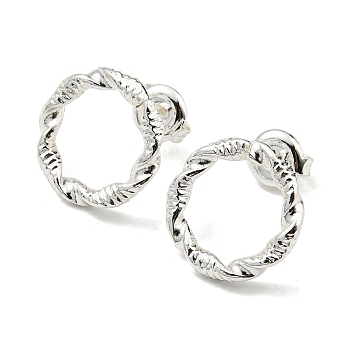 304 Stainless Steel Hollow Ring Stud Earrings for Woman, 925 Sterling Silver Plated, 15mm