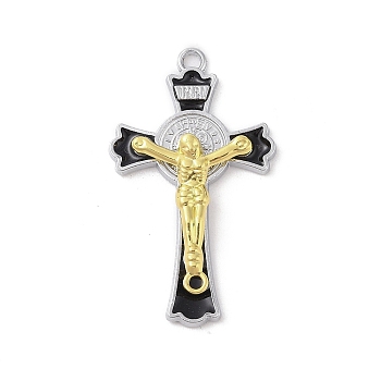 Alloy Enamel Pendants, Crucifix Cross Charm, Religion, Platinum & Golden, 45x26x6mm, Hole: 2.5mm