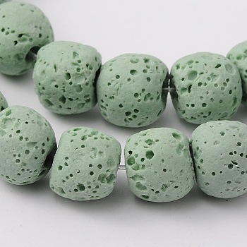 Natural Lava Rock Bead Strands, Dyed, Round, Pale Green, 8mm, Hole: about 2mm, about 52pcs/strand, 15.5 inch