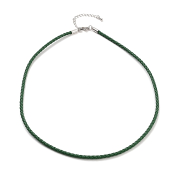 Braided Round Imitation Leather Bracelets Making, with Stainless Steel Color Tone Stainless Steel Lobster Claw Clasps, Dark Green, 17-1/8 inch(43.6cm)
