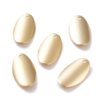 Brass Charms, Oval, Real 24K Gold Plated, 14x8x2mm, Hole: 1mm