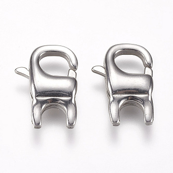 304 Stainless Steel Lobster Claw Clasps, Stainless Steel Color, 19x13x5mm, Hole: 0.8mm