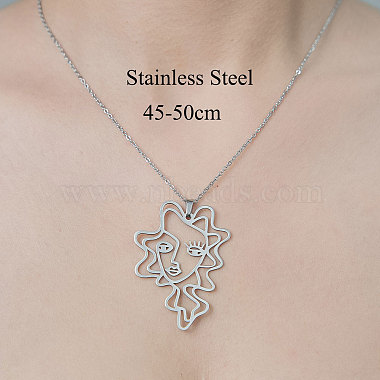 201 Stainless Steel Hollow Girl Pendant Necklace(NJEW-OY002-19)-3