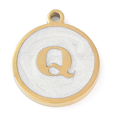 Real 18K Gold Plated White Letter Q Stainless Steel+Enamel Pendants