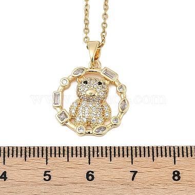 Brass Micro Pave Clear Cubic Zirconia Ring with Bear Pendants Necklaces(NJEW-K280-03B-G)-3