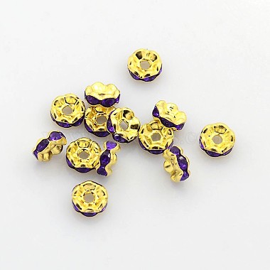 6mm Purple Rondelle Brass + Rhinestone Spacer Beads