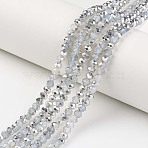 Electroplate Glass Beads Strands, Imitation Jade, Half Silver Plated, Faceted, Rondelle, Light Blue, 10x8mm, Hole: 1mm, about 63~65pcs/strand, 19.2~20 inch(48~50cm)(EGLA-A034-J10mm-M05)