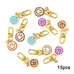 15Pcs 5 Styles PVC Plastic Pendant Decorations, Smiling Fcae, with Alloy Swivel Clasps, Mixed Color, 58mm, 3pcs/style(HJEW-YW00248-02)