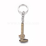 Alloy Keychain, with Iron Ring & Chain, Vernier Caliper Shape, Antique Bronze & Platinum, 102mm(KEYC-K013-07)