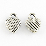 Antique Silver Acrylic Pendants, Heart with Black Stripe, 12x8.5x4mm, Hole: 2mm, about 2780pcs/500g(PACR-R218-40AS)
