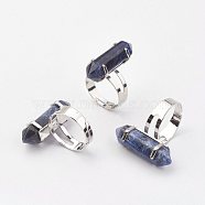 Natural Sodalite Finger Rings, with Iron Ring Finding, Platinum, Bullet, Size 8, 18mm(RJEW-P120-D19)