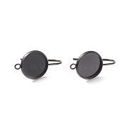 Ion Plating(IP) 304 Stainless Steel Dangle Earrings, Cabochon Settings, with Vertical Loop, Flat Round, Electrophoresis Black, Tray: 12mm, 25.5mm, 19 Gauge, Pin: 0.9mm(STAS-E474-02A-B)