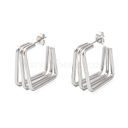 202 Stainless Steel Stud Earrings, with 304 Stainless Steel Pins, Stainless Steel Color, 23x12mm(EJEW-A041-01P)