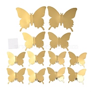 3D PLastic Mirror Wall Stickers, with Adhesive Tape, for Home Living Room Bedroom Wall Decorations, Butterfly, Gold, 52~91x63~107x0.2mm, 12pcs/set(DIY-F077-02F)
