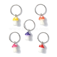 Opaque Resin Pendants, with Platinum Tone Iron Jump Rings, Mushroom Charms, Mixed Color, 30mm, Mushroom: 16x8mm, Hole: 13.5mm(PALLOY-JF02394)