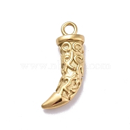 Ion Plating(IP) 304 Stainless Steel Pendants, Horn Charms, Golden, 31.7x10x5.5mm, Hole: 3mm(STAS-E187-09G)