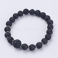 Natural Lava Rock Beads Stretch Bracelets, with 304 Stainless Steel Bead Spacers, 2-1/2 inch(63mm)(BJEW-JB02852)
