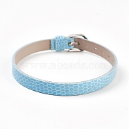 PU Leather Watch Band Strap, Watch Belt, Fit Slide Charms, with Iron Clasps, Platinum, Light Sky Blue, 8-3/4 inch(22.3cm), 7.5x1.5mm(BJEW-E350-11B)
