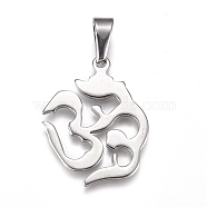 Yoga 304 Stainless Steel Pendants, Aum/Om Symbol, Stainless Steel Color, 32x24.5x1.5mm, Hole: 10x4.5mm(X-STAS-I135-28P)