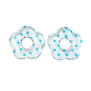 Transparent Printed Acrylic Beads, Flower, Deep Sky Blue, 26x27x5mm, Hole: 1.6mm(OACR-H124-05B-04)