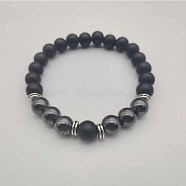Natural Black Stone & Synthetic Hematite Stretch Bracelet(XX9870-7)
