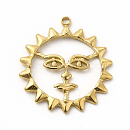 304 Stainless Steel Pendants, Hollow Sun Charms, Golden, 28.5x25.5x3mm, Hole: 1.8mm(STAS-M305-01G)