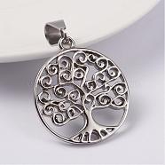 316 Surgical Stainless Steel Pendants, Tree of Life, Stainless Steel Color, 35x31x3mm, Hole: 7x12mm(STAS-L186-053P)