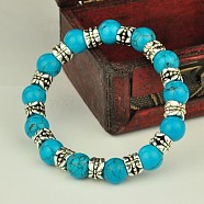 Fashion Tibetan Style Bracelets, Stretch Bracelets, with Gemstone Beads, Synthetic Turquoise, 53mm(X-BJEW-JB00887-02)