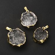 Natural Quartz Crystal Pendants, Rock Crystal Pendants, Flower Charms, with Rack Plating Brass Findings, Golden, 24.5~30x20.5~26.5x8.5~11mm, Hole: 7x4.5mm(G-P487-03G)