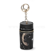 PU Imitation Leather Lipstick Pouch Holder Pendant Keychain, with Alloy Finding, Column, Moon, 16.5cm(KEYC-E039-01KCG-02)