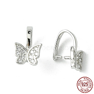 Rhodium Plated 925 Sterling Silver Micro Pave Cubic Zirconia Pendant Bails, Ice Pick & Pinch Bails, Butterfly, Platinum, 12x8x7mm, Inner: 4x7.5mm, Pin: 1mm(X-STER-P034-13P)