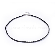 Imitation Leather Necklace Cord, Black, Platinum Color, 3mm in diameter, 17 inch(NFS001Y)
