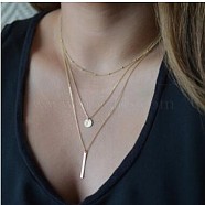 Alloy Pendant Layered Chain Necklaces for Women, Golden, Flat Round, 17.72 inch(45cm)(WGC39CD-25)