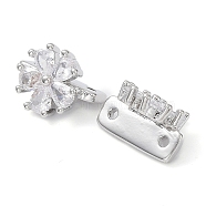 Brass Slide Charms, with Glass, Flower, Real Platinum Plated, 9x12.5x7mm, Hole: 1.2mm(KK-C031-23P)