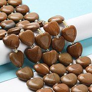 Natural Wood Lace Stone Beads Strands, with Seed Beads, Heart, 14~15x15x6~6.5mm, Hole: 1.4mm, about 23~24pcs/strand, 14.57''(37cm)(G-E614-A09-01)