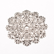 Iron Links, Etched Metal Embellishments, Flower, Platinum, 48x47x2~3mm, Hole: 2mm(X-IFIN-Q118-26P)