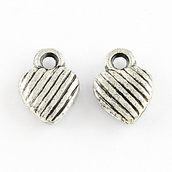 Antique Silver Acrylic Pendants, Heart with Black Stripe, 12x8.5x4mm, Hole: 2mm, about 2780pcs/500g(PACR-R218-40AS)